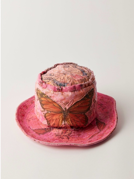 Magnolia Pearl Accessories - Magnolia Pearl Rose-Pink Floral Patchwork Appliqué Bucket Hat NWT $450